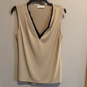Calvin Klein camel V-Neck Sleeveless tank wrinkle free with lace accents work